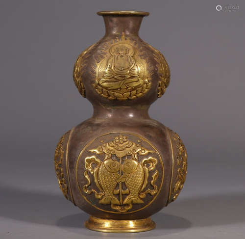 CHINESE GILT SILVER GOURD VASE