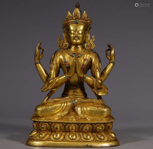 CHINESE GILT BRONZE BUDDHA