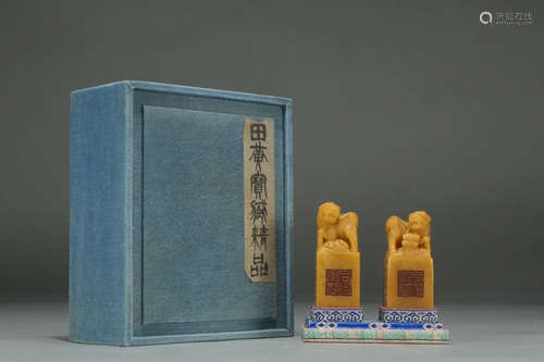 TONGZHI MARK, PAIR OF CHINESE SOAPSTONE SEAL