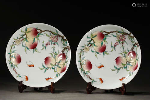 YONGZHENG MARK, PAIR OF CHINESE FAMILLE ROSE PLATE