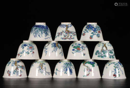 KANGXI MARK, SET OF CHINESE DOUCAI CUP