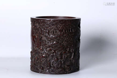 CHINESE CARVED ZITAN WOOD BRUSHPOT