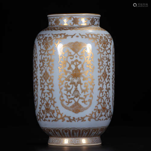 QIANLONG MARK, CHINESE GILT CELADON VASE