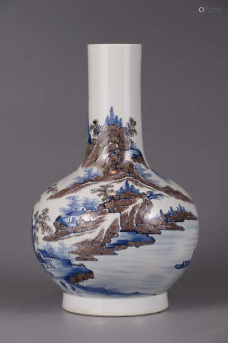 QIANLONG MARK, CHINESE BLUE & WHITE RED GLAZED VASE