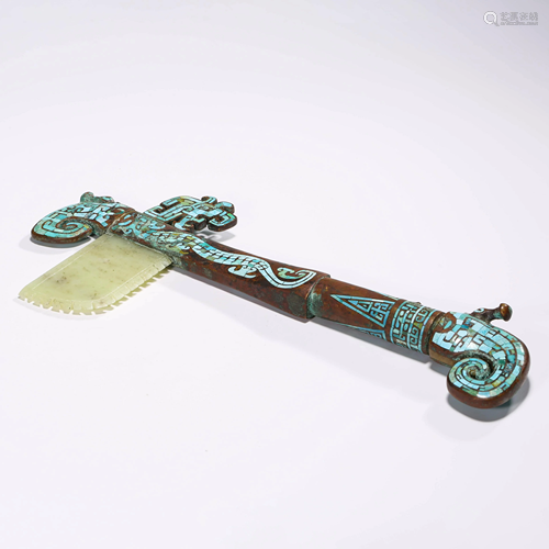 A TURQUOISE WHITE JADE INLAID BRO…