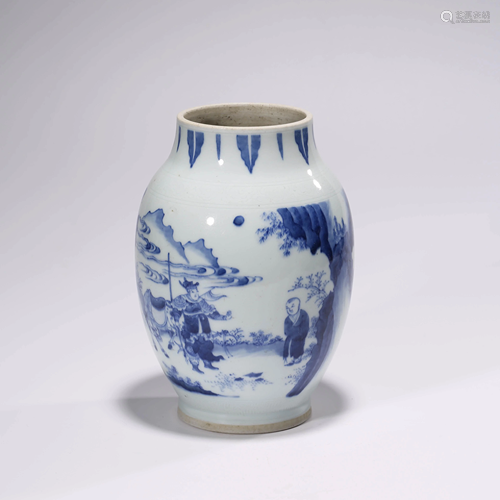 A BLUE & WHITE FIGURE JAR