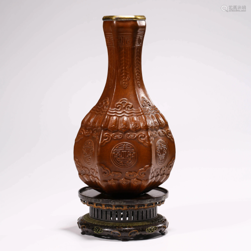 A CARVING GOURD VASE & WOODEN STAND…