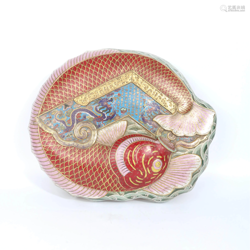 A CLOISONNE ENAMELLED FISH SHAPED…