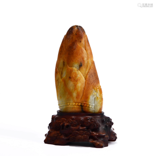 A HE TIAN JADE CARVING OF BAMBOO S…