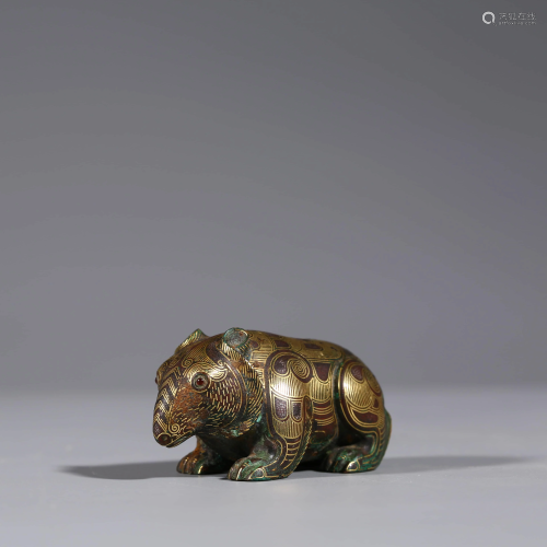A SILVER & GOLD INLAID BRONZE BEAR OR…