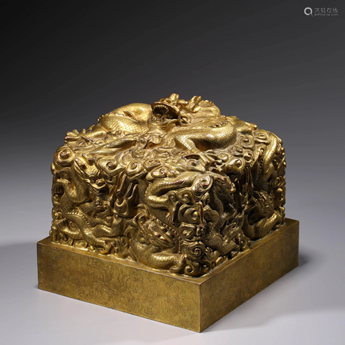 A LARGE GILT BRONZE CARVED SQUAR…