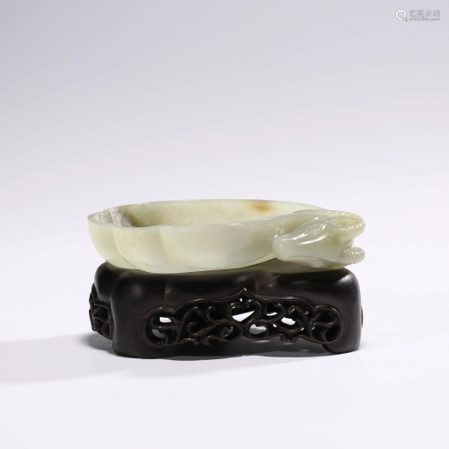 A WHITE JADE GOAT WASHER & STAND