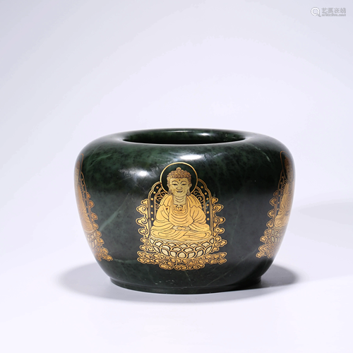 A SPINICH-GREEN JADE GILT BOWL