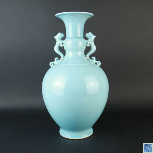 A Skyblue Glaze Double Chi Dragon Ears Porcelain Vase