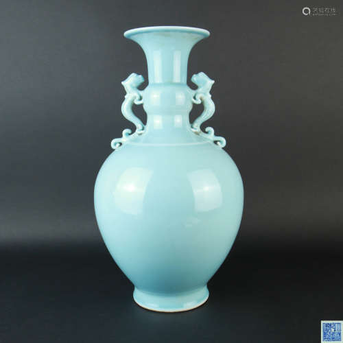 A Skyblue Glaze Double Chi Dragon Ears Porcelain Vase