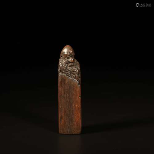 A Eaglewood Carved Bodhidharma Handle Seal