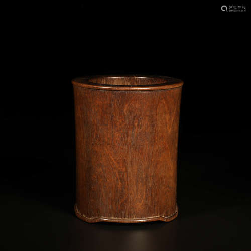 A Lobular Red Sandalwood Brush Pot