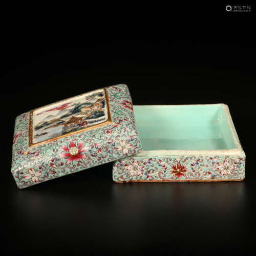 A Floral Landscape Pattern Porcelain Square Inkpad Box