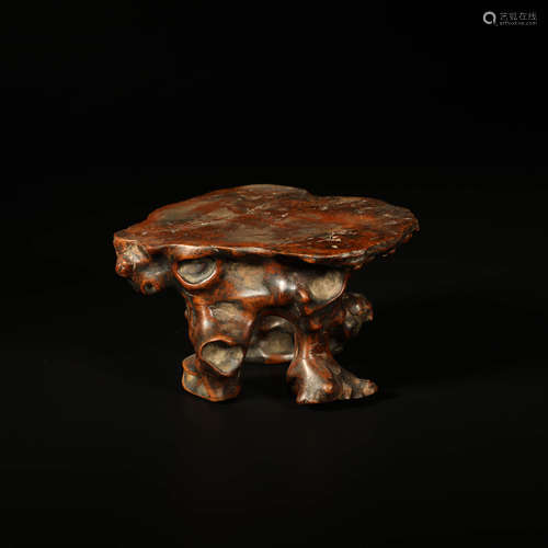 A Natural burl Three-legged Qi Wood Pedestal