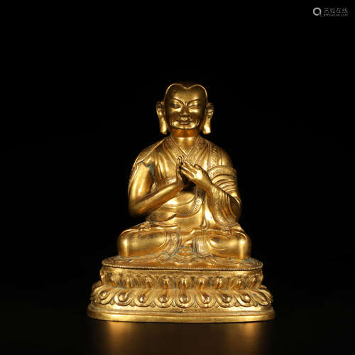 A Gild Bronze Guru Buddha Statue