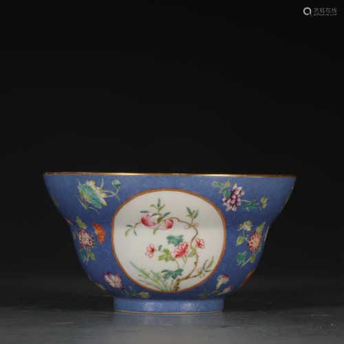 A Blue Ground Knurling Floral Porcelain Bowl