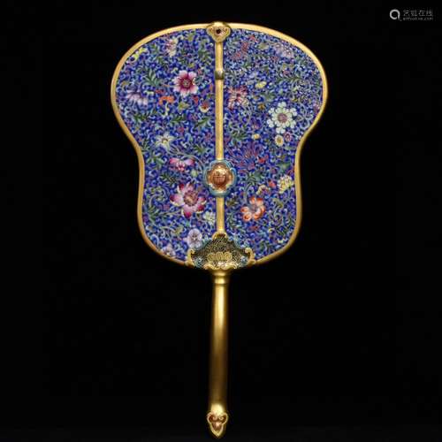 An Enamel Gild Floral Porcelain Fan Ornament