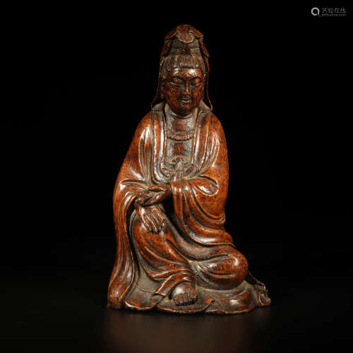A Bamboo Carved Guanyin Statue