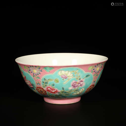 A Enamel Pink Ground Floral Porcelain Bowl