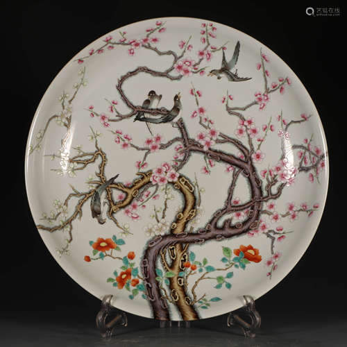 A Famille Rose Plum Blossom Painted Porcelain Plate