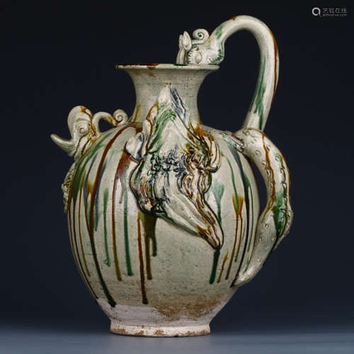 A Tang Tri-colored Porcelain Ewer