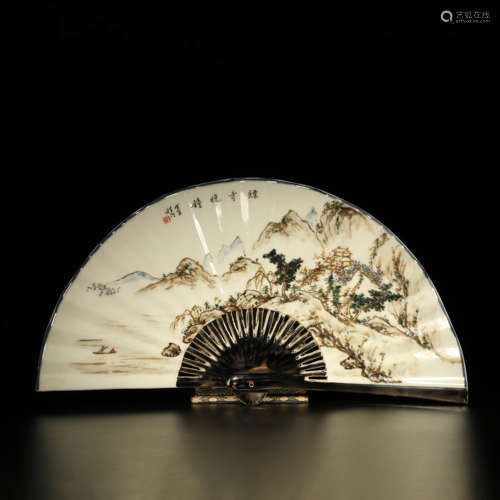 A Landscape Pattern Light Colorful Porcelain Fan Ornament