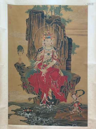 A Chinese Avalokiteshvara Bodhisattva Painting, Ding Guanpeng Mark