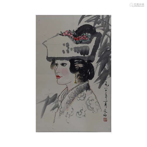 A Chinese Painting of Japanese Bride, Liu Wenxi Mark