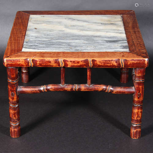 A Marble Inlaid Rosewood Bamboo Joint Pattern Square Table Pedestal