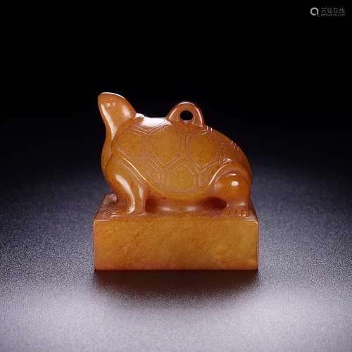 A Hetian Jade Carved Turtle Handle Seal