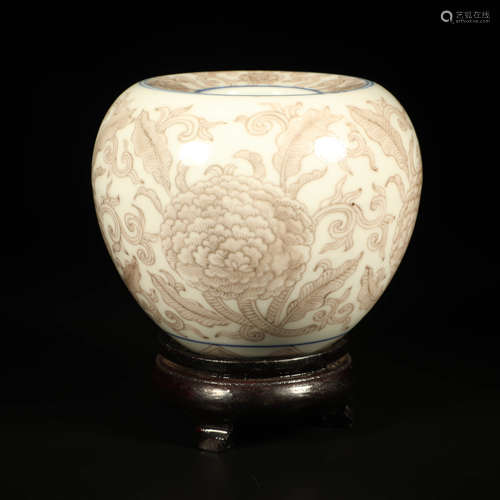 An Underglazed Red Floral Porcelain Water Pot