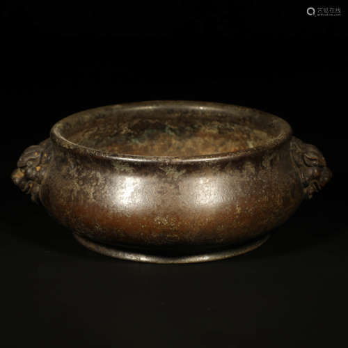 A Double Lion Ears Bronze Incense Burner