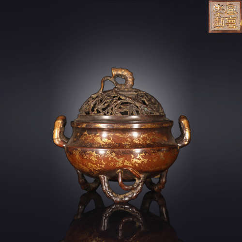 A Gild Bronze Piercing Bamboo Joint Pattern Incense Burner