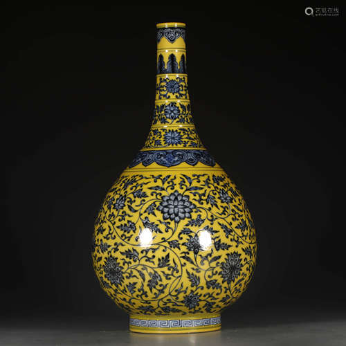 A Blue and White Lemon Yellow Floral Porcelain Vase