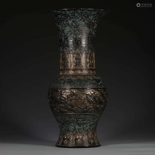 A Bronze Glaze Fu Shou Pattern Carved Porcelain Flower Vase