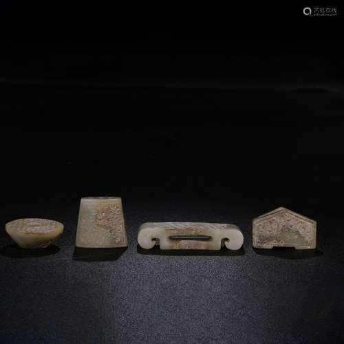 A Set of Hetian Jade Carved Sword Accessories