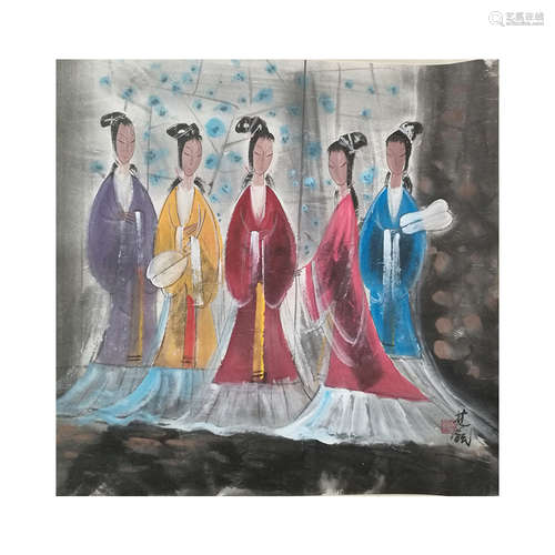 A Chinese Figures Painting, Lin Fengmian Mark