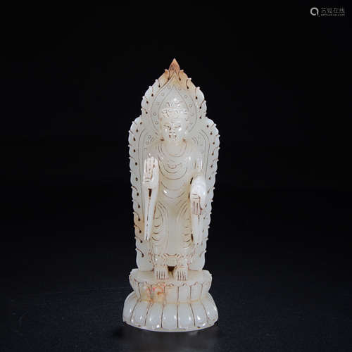 A Jade Carved Stand Statue of Sakyamuni