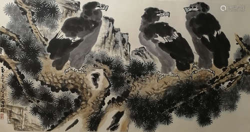 A Chinese Eagles Painting, Li Kuchan Mark