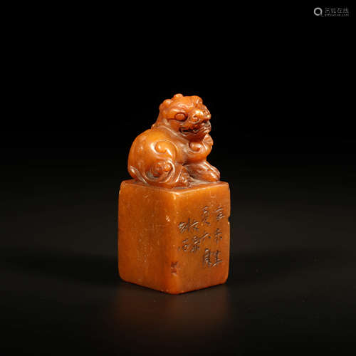 A Shoushan Stone Carved Beast Handle Seal