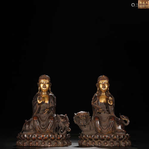 Gild Bronze Manjusri Bodhisattva Statue and Samantabhadra Bodhisattva Statue