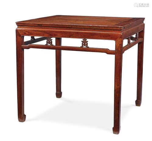 A huanghuali square waisted corner-leg table, fangzhuo 18th century