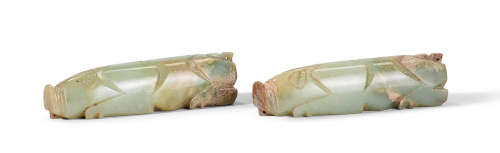 A pair of grey jade carvings of pigs Han Dynasty