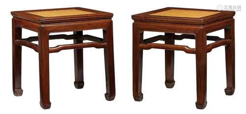 A pair of huanghuali corner-leg stools, fangdeng 18th century