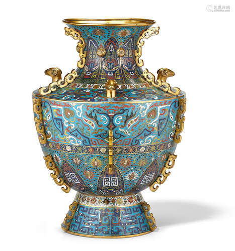 A rare and large imperial cloisonné enamel 'Three Rams' vase, Zun 17th/18th century